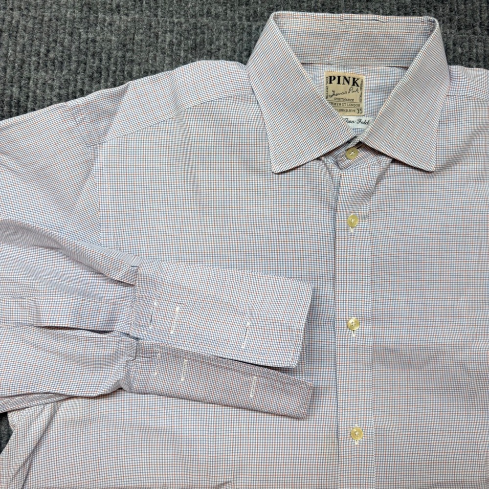 Thomas Pink French Cuff 15.5 35 Red Blue Check Dress Shirt X Long Sleeve Luxury
